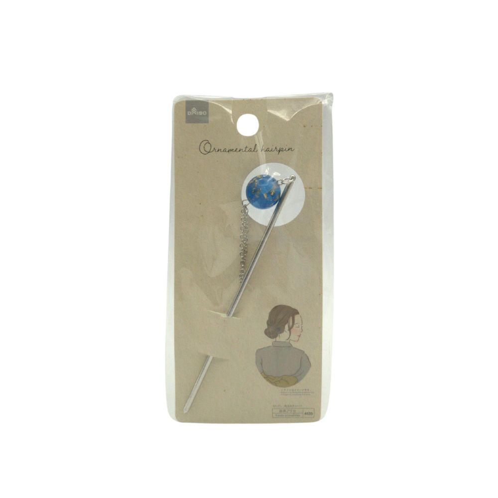 kanzashi colore argento con sfera colorata variante blu