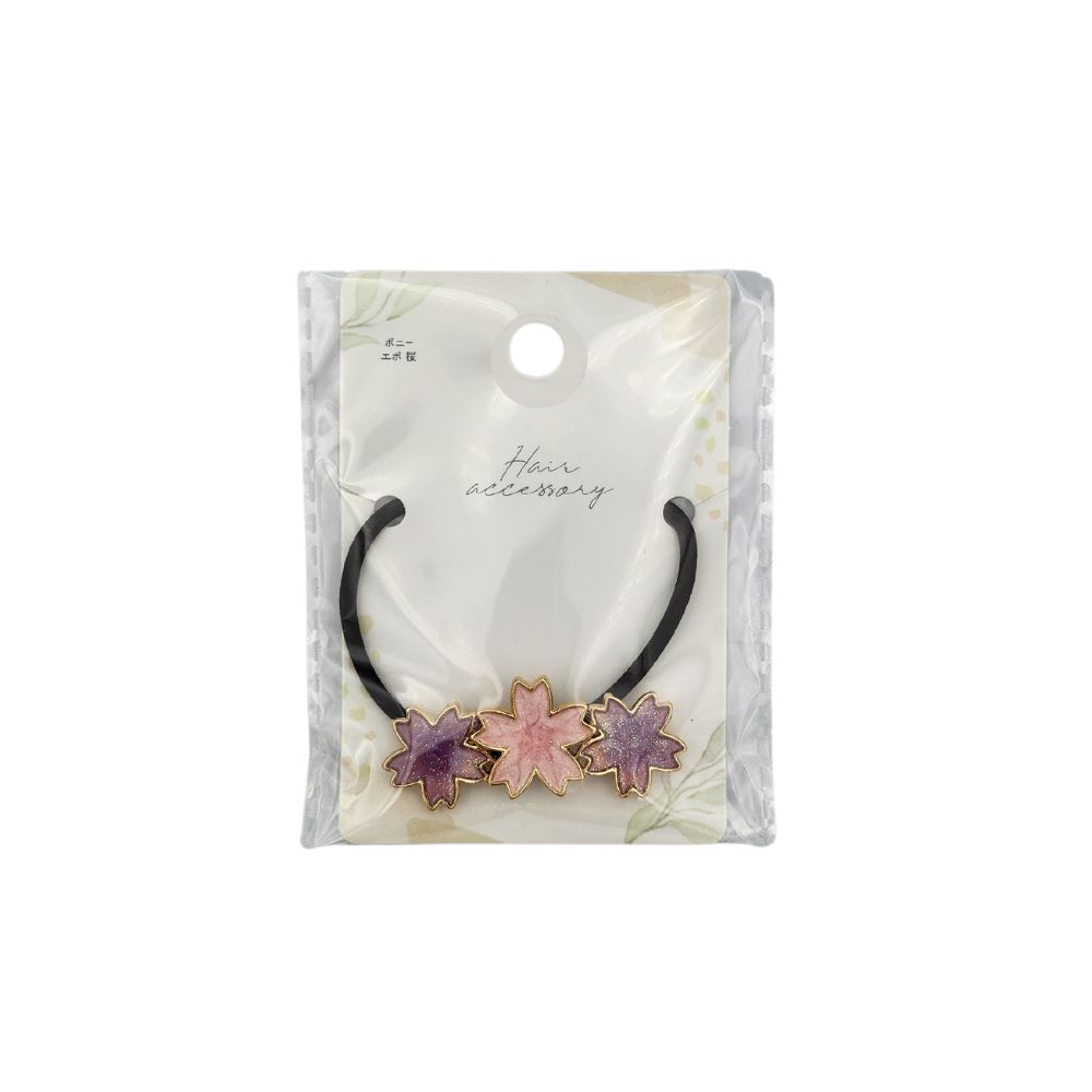 elastico per capelli sakura tre fiori viola
