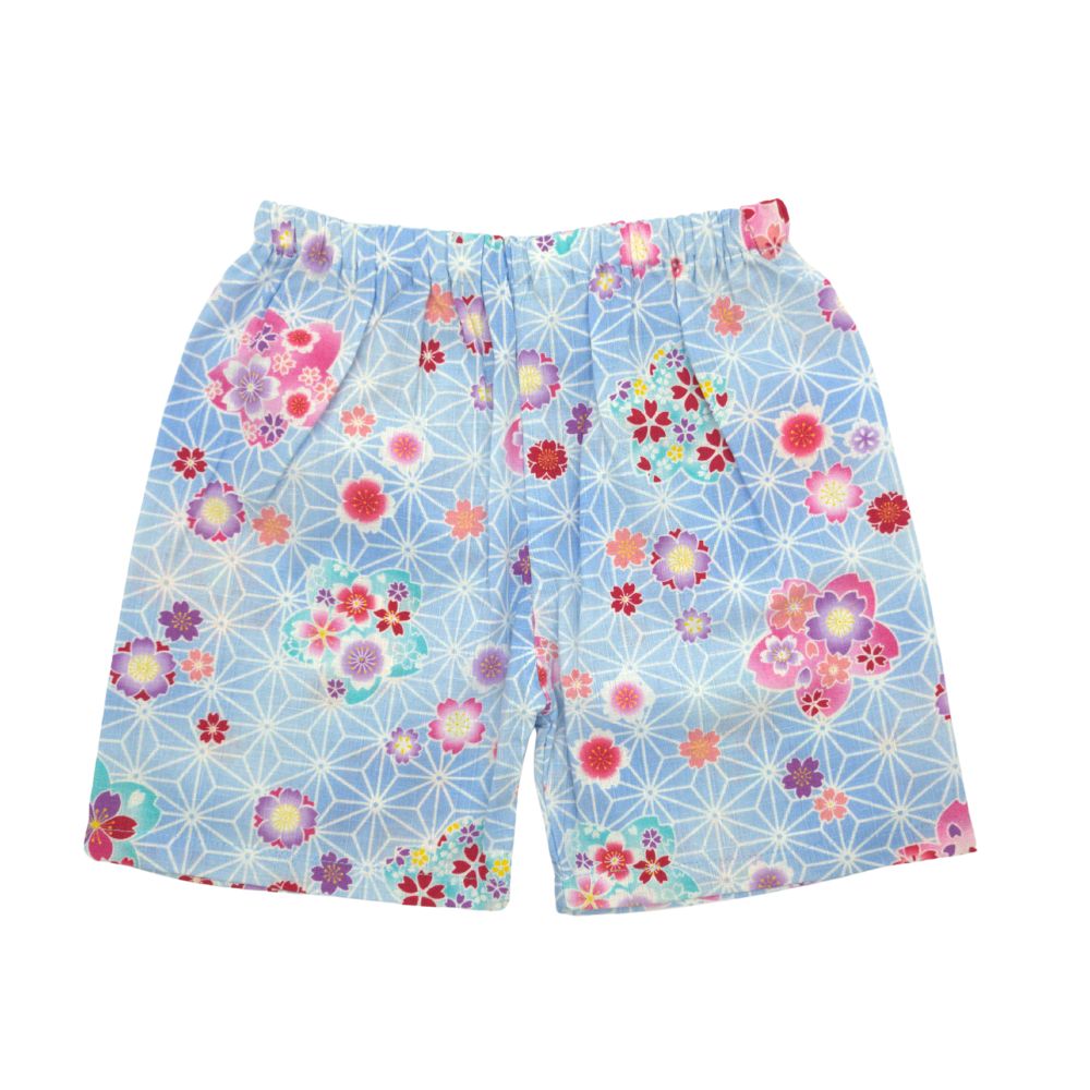 kimono bambina estivo design sakura sfondo azzurro misura 95-105 cm 4 anni pantaloncini