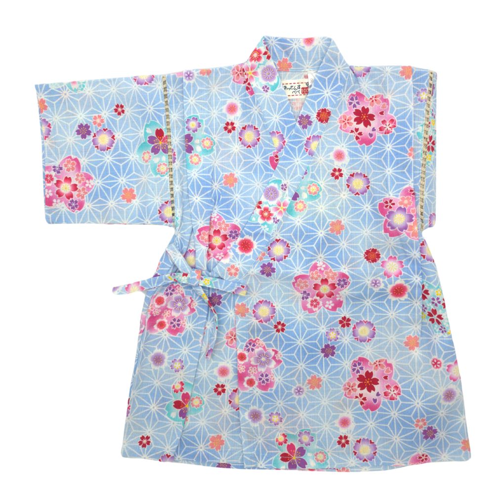 kimono bambina estivo design sakura sfondo azzurro misura 95-105 cm 4 anni