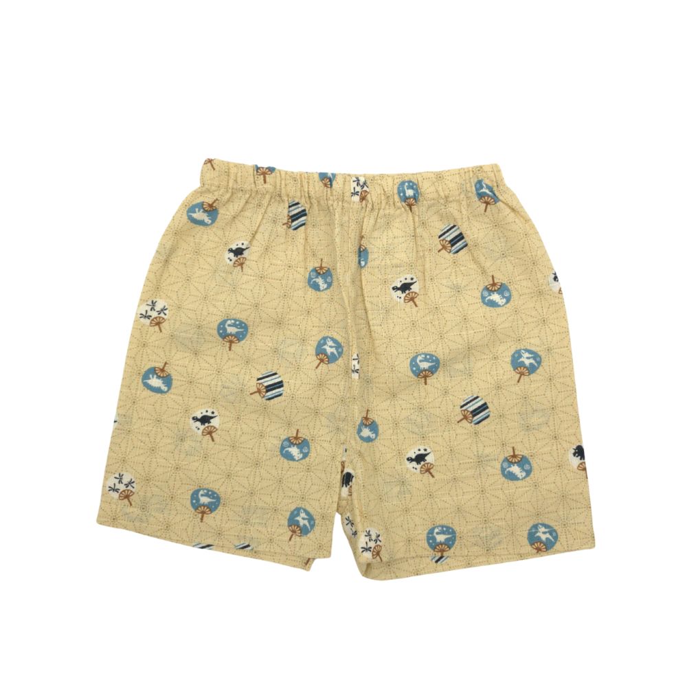 kimono-bambino-jinbei-design-ventagli-e-dinosauri-sfondo-beige-misura-95-cm-2-3-anni-pantaloncini kimono bambino jinbei design ventagli e dinosauri sfondo beige misura 95 cm 2-3 anni pantaloncini
