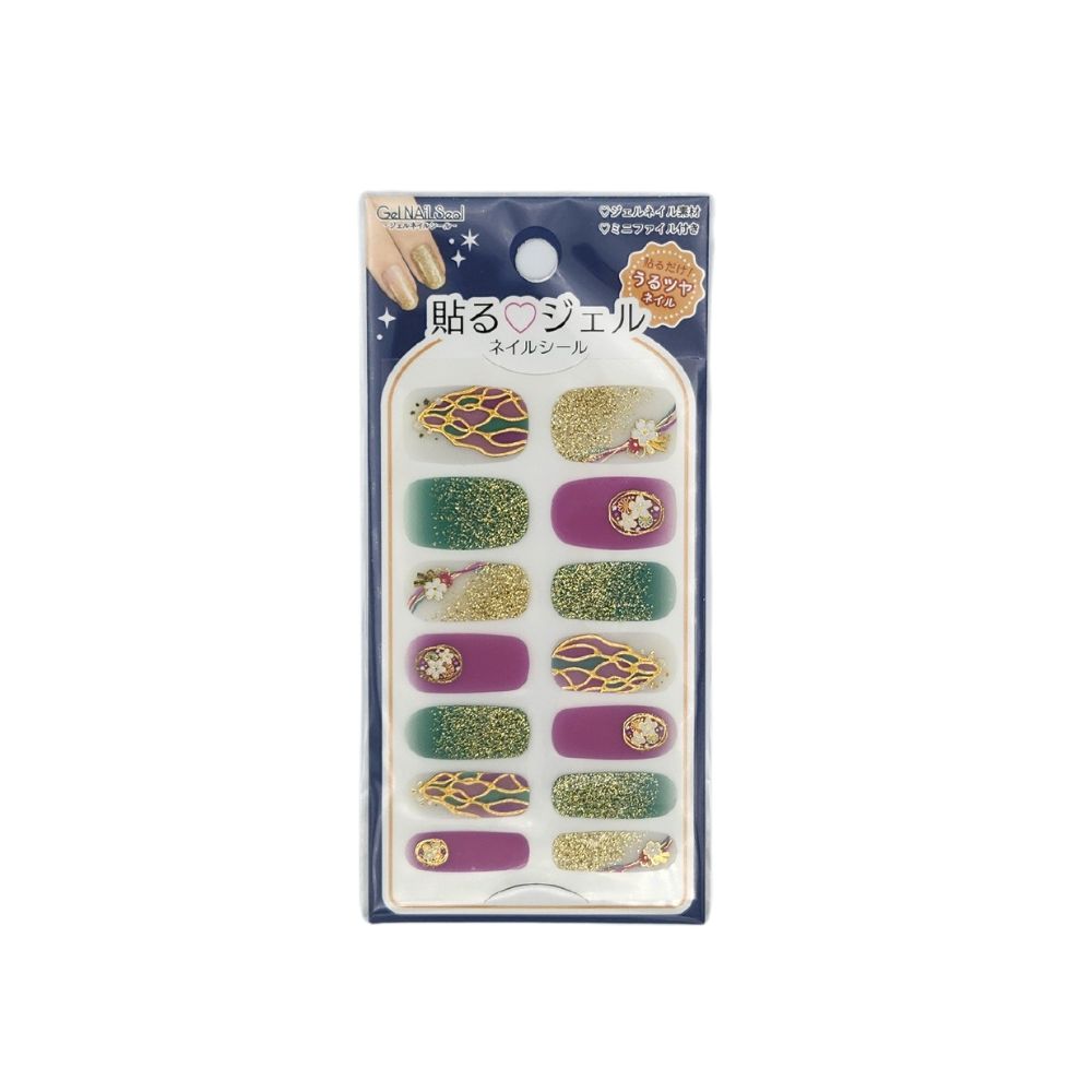smalto adesivo in gel per unghie colori viola e verde con sakura